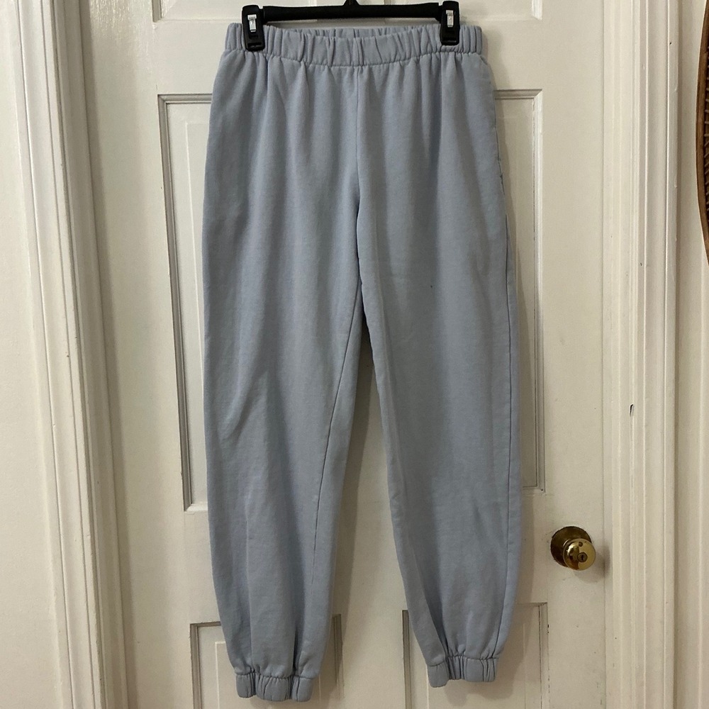 John Galt Sweatpants Women One Size Light Blue Cotton Joggers Pockets Fleece Y2K
